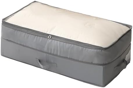 Foldable Underbed Storage Bag Compressible Flat Narrow Design with Transparent Cover for Clothes Blankets Bedding Storage (L Grey)