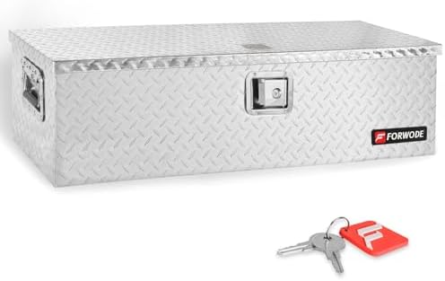 FORWODE 39 Inch Aluminum Truck Tool Box Lockable Truck Bed Tool Box Waterproof Truck Bed Storage Box with Gas Struts & Side Handle Truck Tool Chest for Pickup, Truck Bed, RV, Trailer&Garage (Silver)