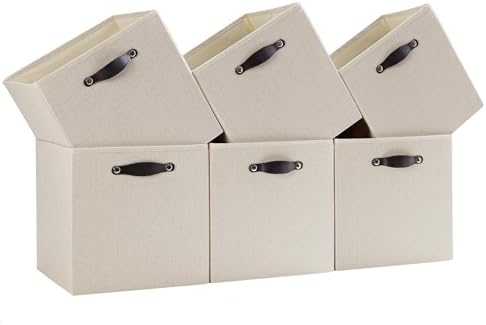 Cube Storage Bins | 11.8"x11.8"x11.8", Beige, 6 Pack