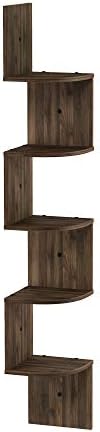 Furinno Rossi 5-Tier Corner Floating Book Shelves for Wall, Columbia Walnut | Zigzag Corner Shelf, Wall Mounted, Radial Floating Shelf, for Living Room, Bedroom, Bathroom, Home Office