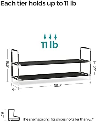 SONGMICS 2-Tier Shoe Rack, Shoe Storage for Hallway Closet, Slim and Space-Saving, Steel Frame, Non-Woven Fabric Shelves, Black ULSH052B01 (Pack of 6)
