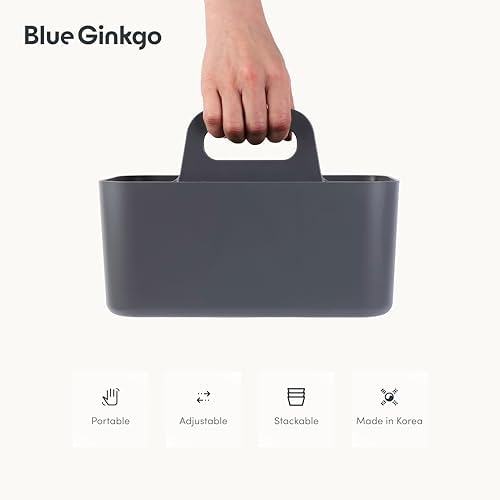 BLUE GINKGO Stackable Organizer Caddy, Rectangle, Dark Grey, Made in Korea