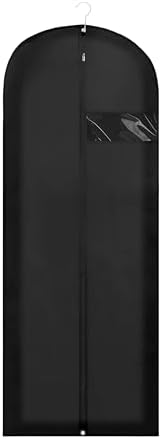 60" Dress Bags for Gowns Long, Garment Bags for Hanging Clothes with Clear Window, Foldable Suit Bag Cover for Travel and Storage (Black)
