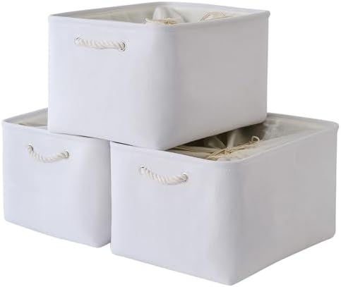 TheWarmHome Organization and Storage Basket for Shelves - Extra Jumbo 3 Pack 20.5x15.8x13.8 inch Cube Storage Bins for Toy Closet Box Home Organizer Gift (White)