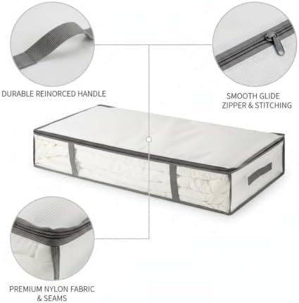 Under Bed Storage Bag with Clear Window, Gray Nylon Organizer for Seasonal Clothes and Bedding, Low-Profile Design (1 PC)