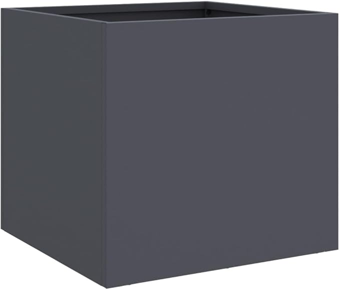 Modern Anthracite Metal Planter with Cold-Rolled Steel Frame and Efficient Drainage for Outdoor Spaces, Matte Finish Decorative Inlays, Durable Container for Plants
