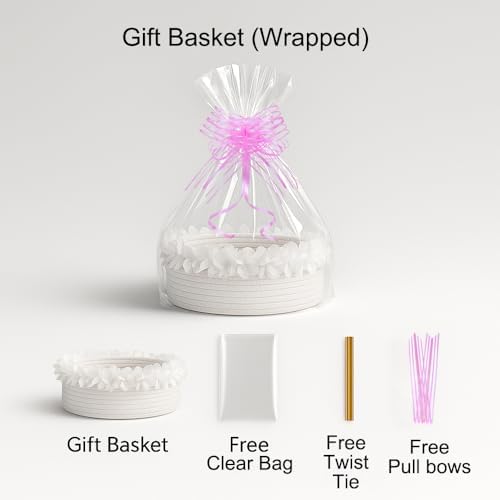 White Cotton Rope Gift Basket with Organza Lace, 12 x 8 in