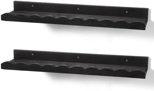 Suzile 2 Pcs Scalloped Floating Wall Shelves,12",Black | Scalloped Edge, Book Display, Plant Display, Photo Frames, Toy Storage, Nursery, Bedroom, Bathroom, Aesthetic Decor
