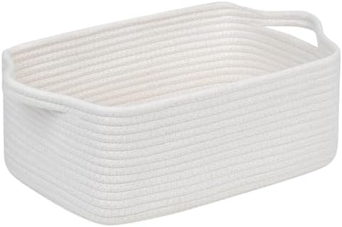 CubesLand Cute and Durable Small Cotton Rope Basket for Organizing | Woven Closet Storage Bin,Shelves Closet Storage Basket, Bathroom Storage Organizer Bin, Nursery Toy Basket Bin, White Basket