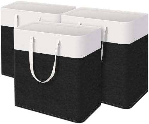 TasticTotes Laundry Basket 3-Pack, Laundry Hamper, 100L-Black | Clothes Laundry Hamper, Collapsible Laundry Basket, Freestanding laundry hamper with Handles for Home or Dorm