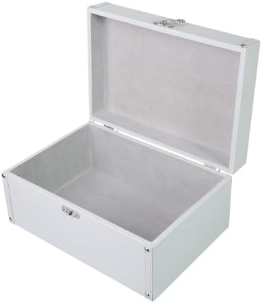 DreamsEden Decorative Storage Box, Large Wooden Keepsake Box with Lid | Wedding Memory Chest with Latch, Shelves Home Decor Gifts, for Keepsakes Jewelry Memento Photo, White, 13.7L x 8.8W x 6.0H in