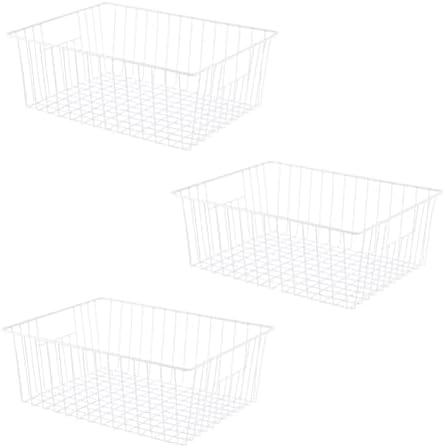 16" L x 12" W Wider Freezer Storage Organizer Baskets Container, Metal Wire Chest Upright Refrigerator Divider Bins with Built-in Handles for Cabinet, Pantry, Closet, Kitchen（3 Pack）