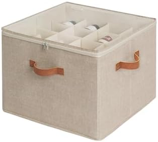 StorageWorks 16-Pair Closet Shoe Organizer with Adjustable Dividers, Taupe | Holds up to 16 Pairs, Foldable, Clear Lid, Reinforced Handles, Fits Sneakers, Boots & Heels, For Closet, Entryway & Bedroom