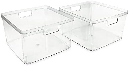 Isaac Jacobs 2-Pack Square Clear Storage Bins (10” L x 10” W x 6.1” H)
