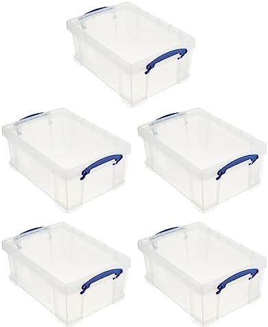 Really Useful Box Stackable 9 Liter Plastic Storage Container, 5 Pack