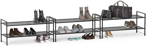 Simple Houseware 2-Tier Stackable Mesh Shoe Rack, Black