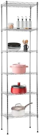 BestOffice | 6-Tier Wire Storage Shelves | 17x12x64 | Chrome | with Adjustable Racks | Heavy-Duty Metal Shelf, Holds Upto 600 lbs | No-Tool Assembly | Ideal for Home & Garage Shelving