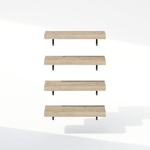 Furinno Tanna Floating Shelves for Wall Set of 4, 22-Inch Bathroom Wall Shelf, Wall Mounted Shelf, for Bathroom Organizers and Storage, Living Room, Natural
