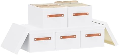 Fabric Storage Baskets,White Boxes,7.1 x 9.1 x 13In,5 Pack