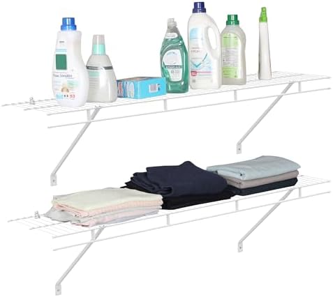 HAUSHOF 2 Pack Closet Shelves Wall Mounted, 4 ft x 12 in Wire Shelf Kit | White Wire Closet Shelving for Closet, Laundry Room, Bedroom, Living Room, Pantry Organization and Storage