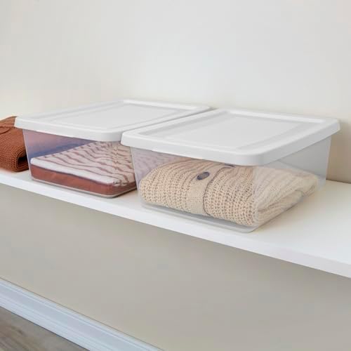 Sterilite Storage Box Stackable Tote, White, 12 Quart, 30 Pack | Clear Plastic Container with Secure Snapping Lids for Home and Office Organization