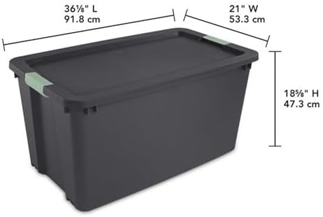 Sterilite 16 Pack 45 Gallon Wheeled Latch Tote, Stackable Plastic Storage Bin, Gray/Green