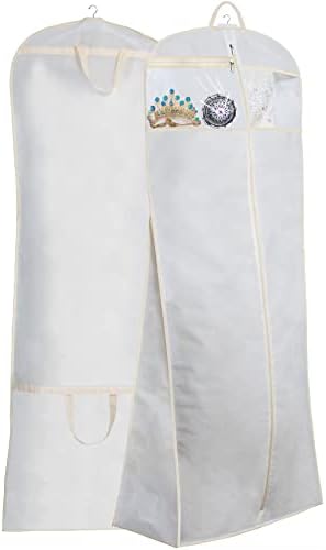 MISSLO 70" Bridal Wedding Gown Dress Garment Bag with Accessories Pouch Large Travel Garment Cover 8" Gusset (White)