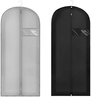 45" Garment Bags for Hanging Clothes, 2 Pack Dress Bags for Gowns Long with Clear Window, Foldable Suit Bag Cover for Travel and Storage (Black+Grey)