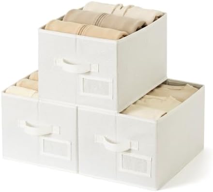 GRANNY SAYS Closet Storage Bins with Label, Pearl White, Medium, 3-Pack