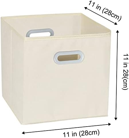 Fabric Cloth Storage Bins,Fabric Cube Organizer with Dual Handles Foldable Cube Storage Baskets for Home Bedroom Storage,Set of 6, Creamy-White