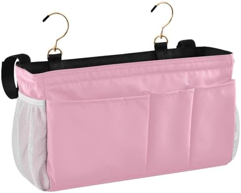 Rose Red Bedside Caddy Storage Bag Bedside Organizer for Dorm Room Top Bunk Bed Hanging Storage Organizer 6 Pockets with Hooks for Book Glasses Phone Holder