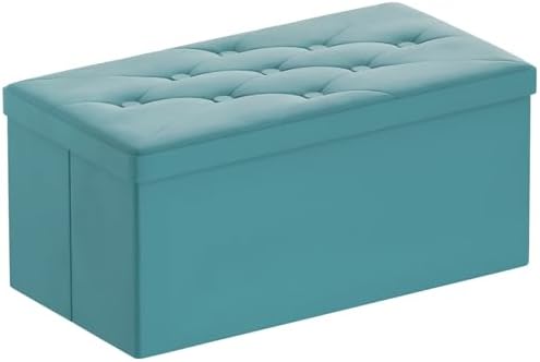 BRIAN & DANY Folding Storage Ottoman Bench, Ottoman with Storage, Foot Rest, Benches Seat for Bedroom, Living Room, Entryway, Long Shoes Bench, 15.7" x 31.5" x 15.7" Teal