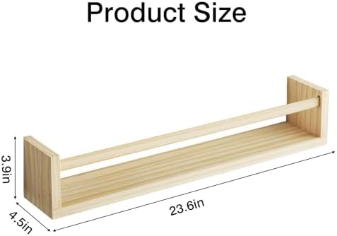 Fixwal Floating Nursery Book Shelves for Wall, 23.6in Set of 4 Natural Wood | Solid wood shelves store kids' books, toys and clothing. Fits kids' room, playroom, nursery, living room, bedroom & bathroom.