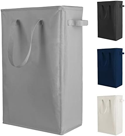 Odonata Slim Laundry Hamper Handles Collapsible Laundry Basket Thin Dirty Clothes Basket Narrow Laundry Bag Foldable Dirty Hamper 45L (Dark Grey)