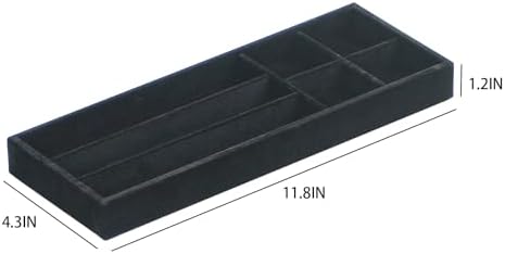 Divided Drawer Organizer Tray, Velvet Jewelry Storage Tray, Necklace Bracelet Ring Earring Display Tray,Bedside Nightstand Desk Holder Tray for Phone Watch Sunglasses Cosmetics Storage/Black/7grid