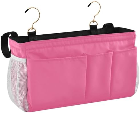 Neon Rose Red Bedside Caddy Storage Bag Bedside Organizer for Dorm Room Top Bunk Bed Hanging Bag Bedside Shelf 6 Pockets with Hooks for Magazine Water Bottle Holder