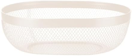AJIODA Metal Mesh Steel Basket, Oval Metal Wire Storage Organizer Baskets Multi Functional Kitchen Baskets Countertop Fruit Baskets Garden Harvest Basket for Kitchen Picnic Decor Cabinet Home, White