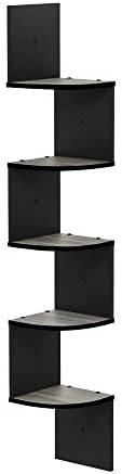 Furinno Rossi 5-Tier Corner Floating Book Shelves for Wall, French Oak | Zigzag Corner Shelf, Wall Mounted, Radial Floating Shelf, for Living Room, Bedroom, Bathroom, Home Office