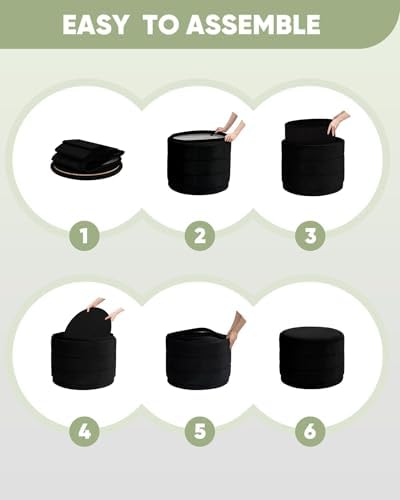 B FSOBEIIALEO 22.83" Round Velvet Storage Ottoman with Tray, Black