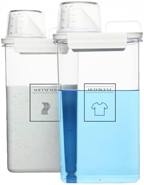 Laundry Detergent Dispenser, Liquid Laundry Container & Powder Soap Dispenser, 2 Pack Plastic Laundry Storage for Laundry Room Organization, Fabric Softener Dispenser (2.3L)
