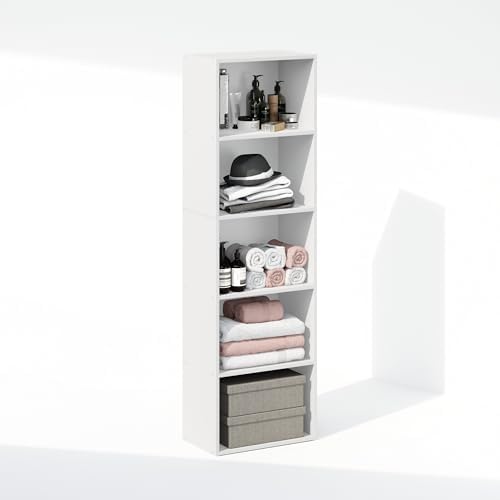 Furinno Reed Closet Organizers and Storage, 5-Tier Closet Organizer, Open Shelf Closet Storage, for Wardrobe, Bedroom, Living Room, White