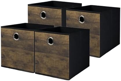 4 Pack Durable Storage Cube Bin with Decorative Wood Grain,Stylish Thickened Fabric Cube Box,Space-saving Storage Basket for Shelves,Closet,Office,Bedroom,Living Room,Nursery,Dorm,RV,13x13x13in(Large)
