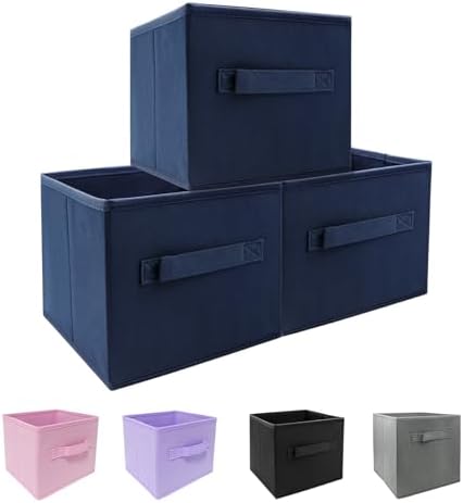 EBIGIC Storage bins collapsible storage bins,cube storage organizer （Pack of 3） 10.5 * 10.5 * 11inch，For home and office Collapsible Closet Shelf Organizers, Drawer Organizers(Blue)