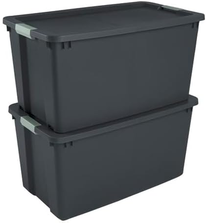 Sterilite 16 Pack 45 Gallon Wheeled Latch Tote, Stackable Plastic Storage Bin, Gray/Green