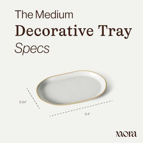 Mora Ceramic Decorative Tray - 9.4in Dish for Jewelry, Perfume, Makeup, Accessories, Candle, in the Bathroom Vanity, Bedside, or Kitchen Counter. Cute Organizers - Nebula