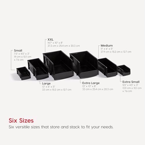 IRIS USA 15-Pack, Extra Small Stackable Storage Bins, Black