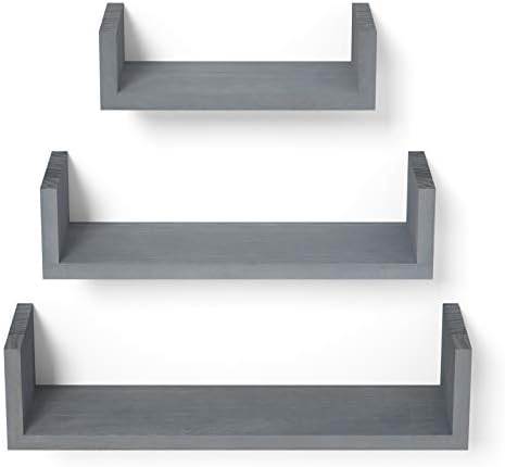 SRIWATANA Weathered Gray Floating Shelves, Set of 3 Wood Wall Shelves