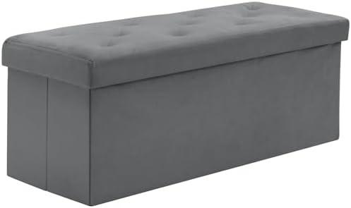 BRIAN & DANY 43 Inches Folding Storage Ottoman Bench, Velvet Ottoman with Storage for Living Room, Bedroom, Entryway, Ottoman Foot Rest, End of Bed Bench (Gray)