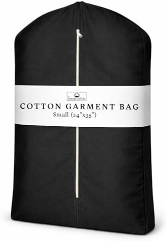 Premium 100% Cotton Garment Bags – 35" Black Canvas Suit Cover with YKK Zipper – Breathable, Dust-Proof Storage for Suits, Coats, Dresses, Jackets & Travel/Closet Use