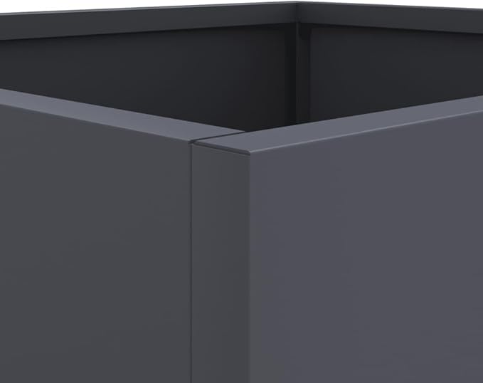 Modern Anthracite Metal Planter with Cold-Rolled Steel Frame and Efficient Drainage for Outdoor Spaces, Matte Finish Decorative Inlays, Durable Container for Plants